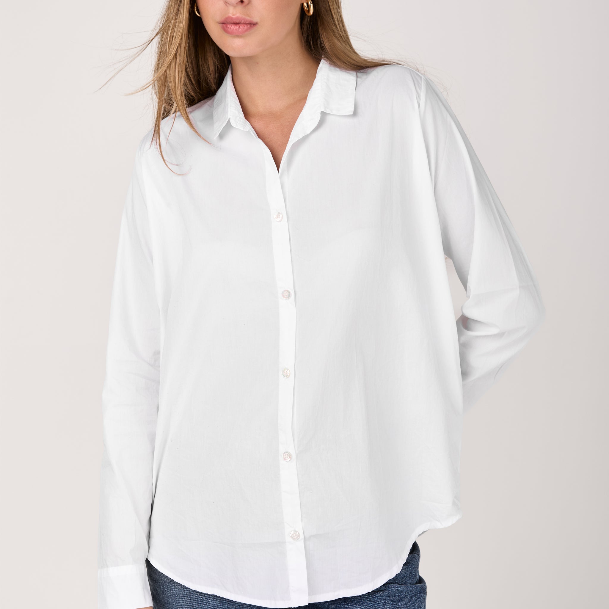 Cotton Poplin Crispy Shirt in White