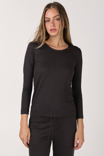 Fine Cool Cashmere Long Sleeve Top in Cafe Grey