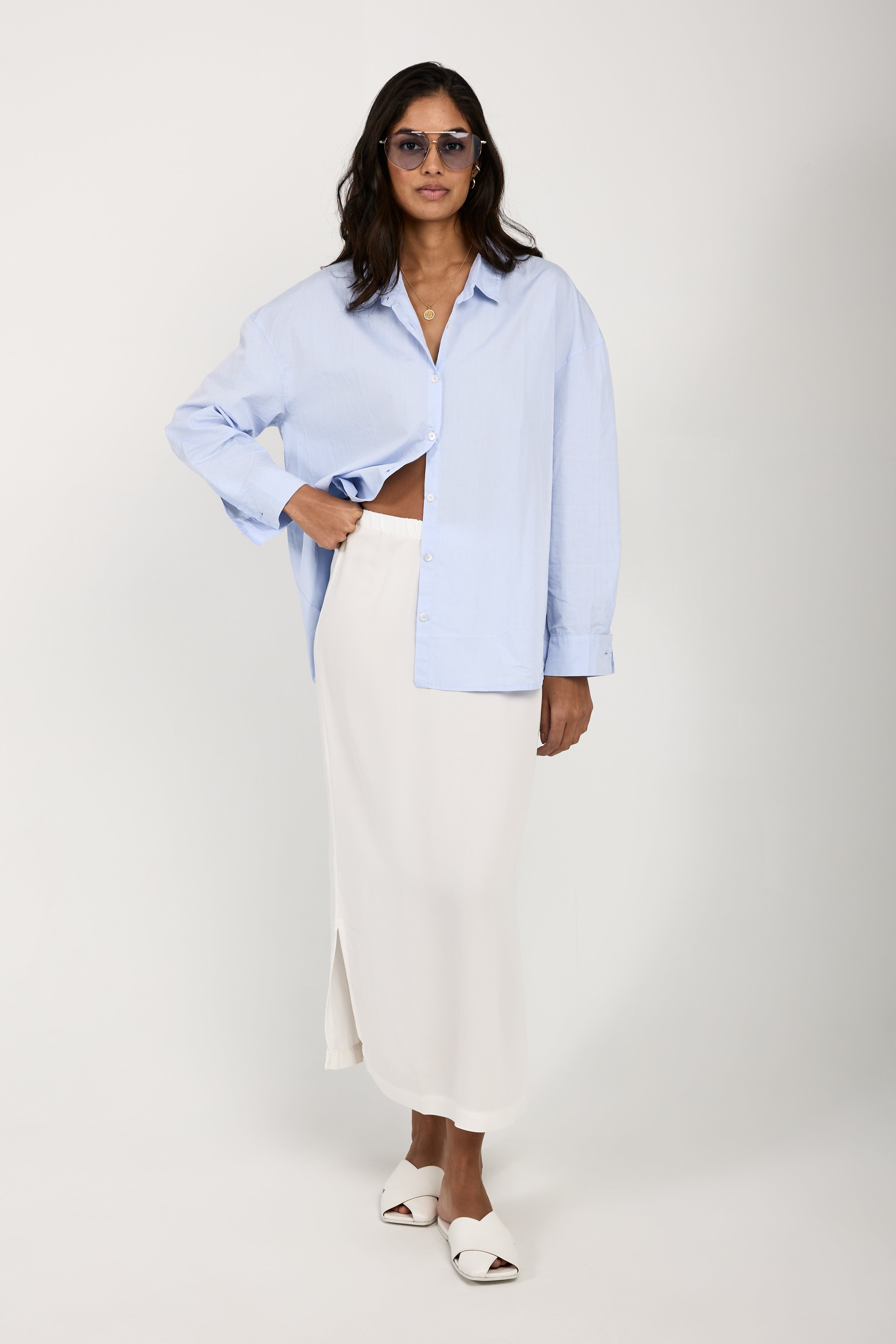 Long Sleeve Cotton Poplin Shirt in Dream