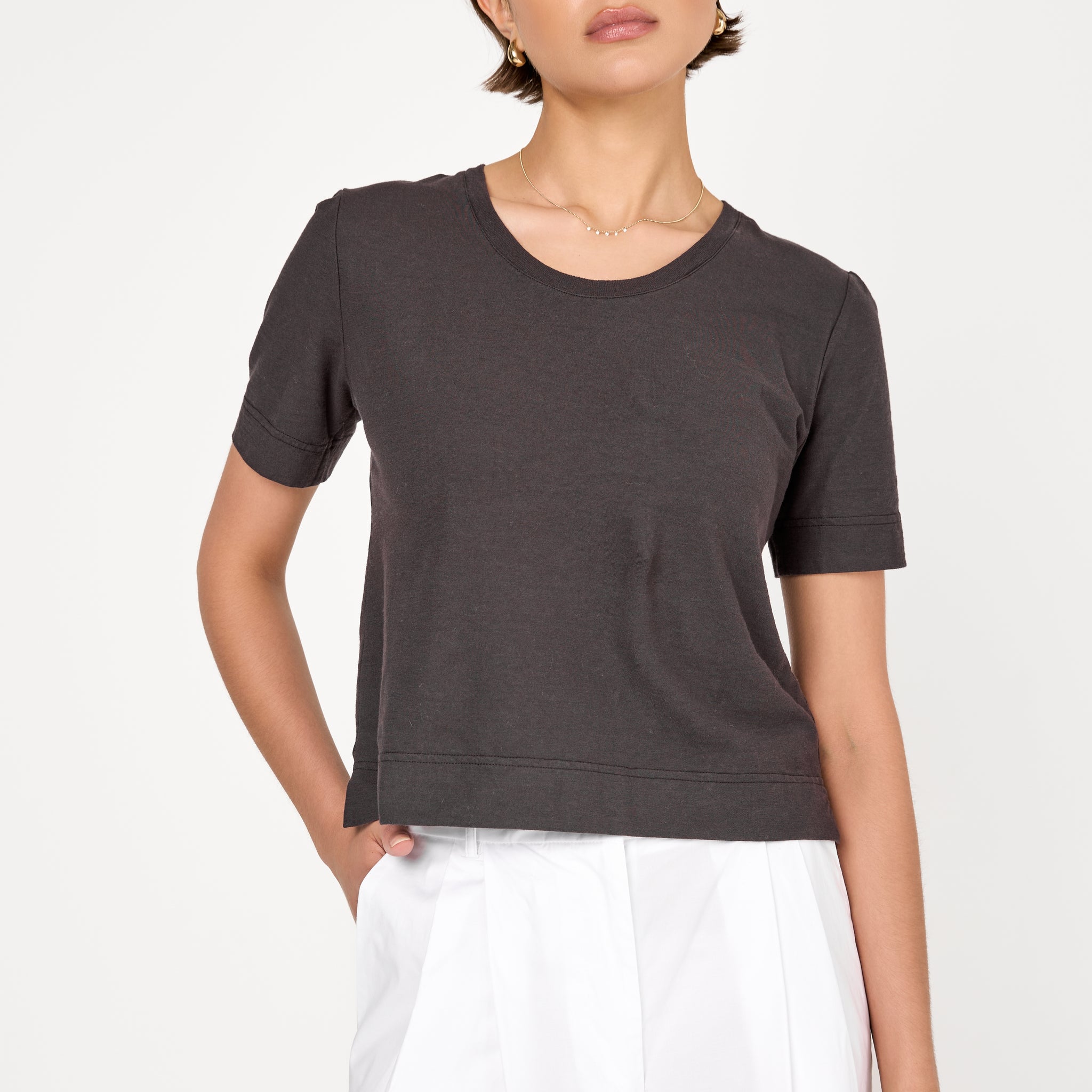 Mini Cotton Crepe T-Shirt in Mud