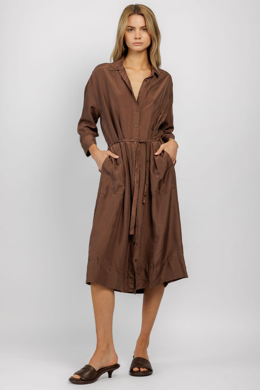 PRIVATE 0204 Silk Shirt Dress in Cocoa