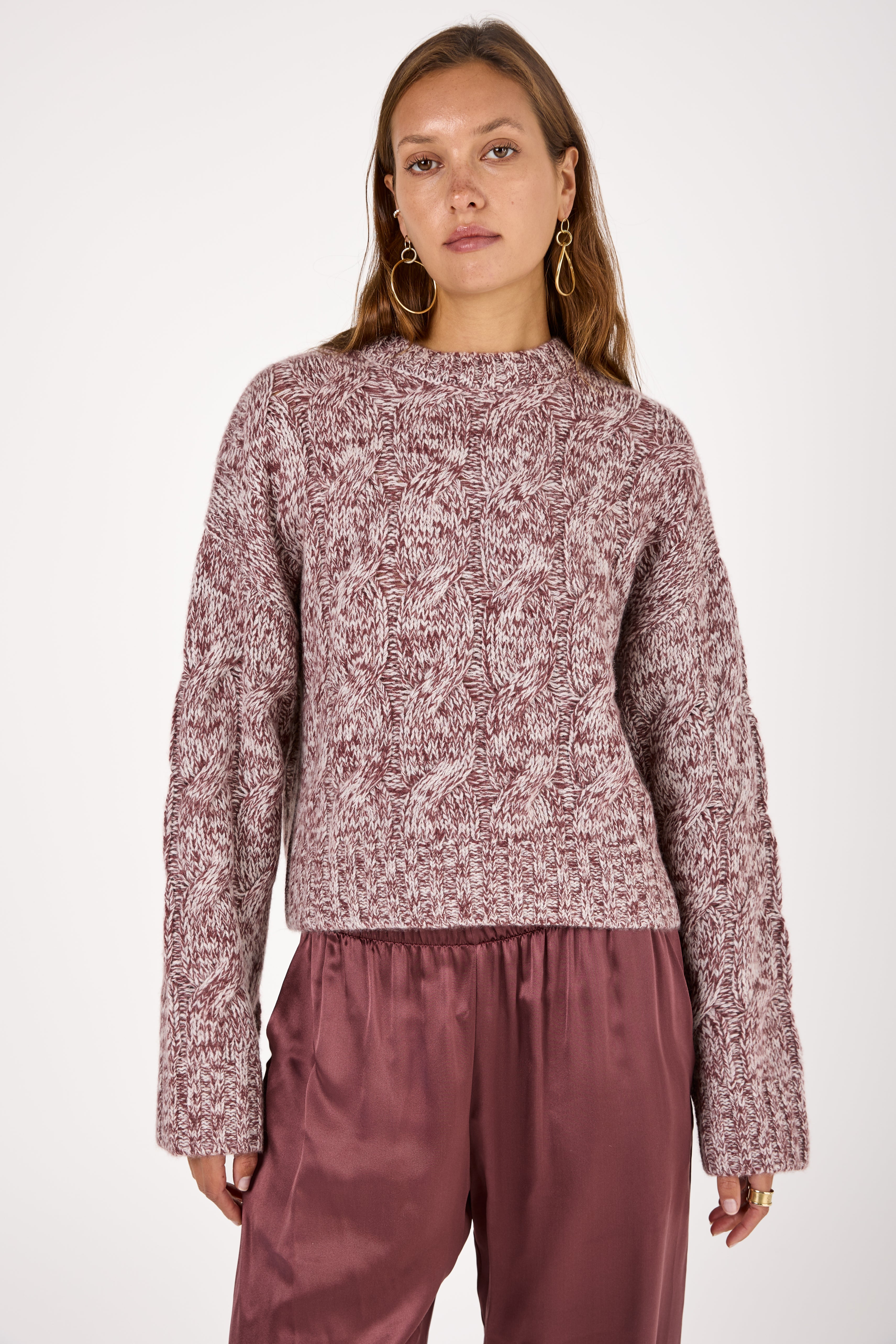 Tristan Cashmere Marled Crewneck Pullover in Cimarron