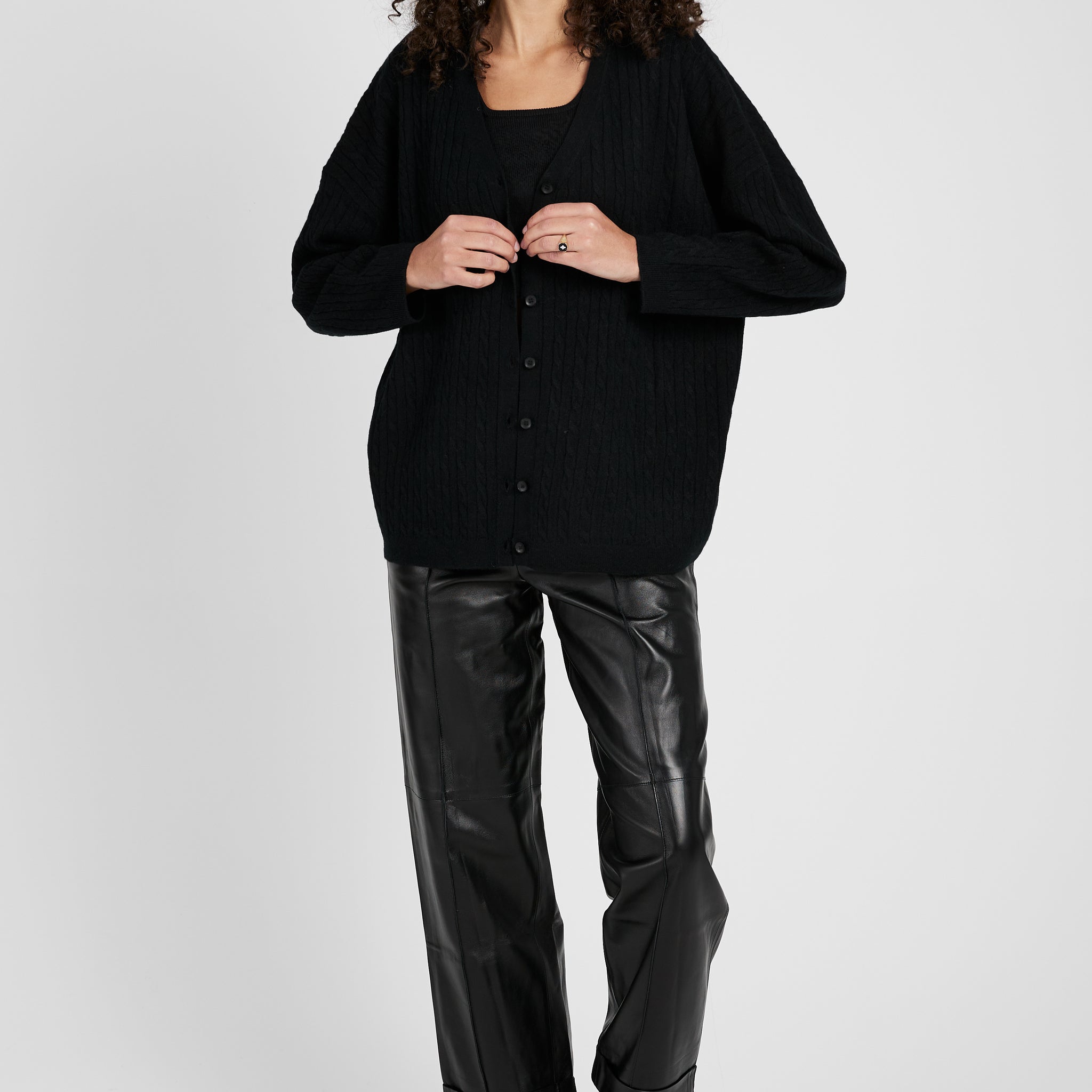 SABLYN Cooper Cable Knit Cardigan in Black