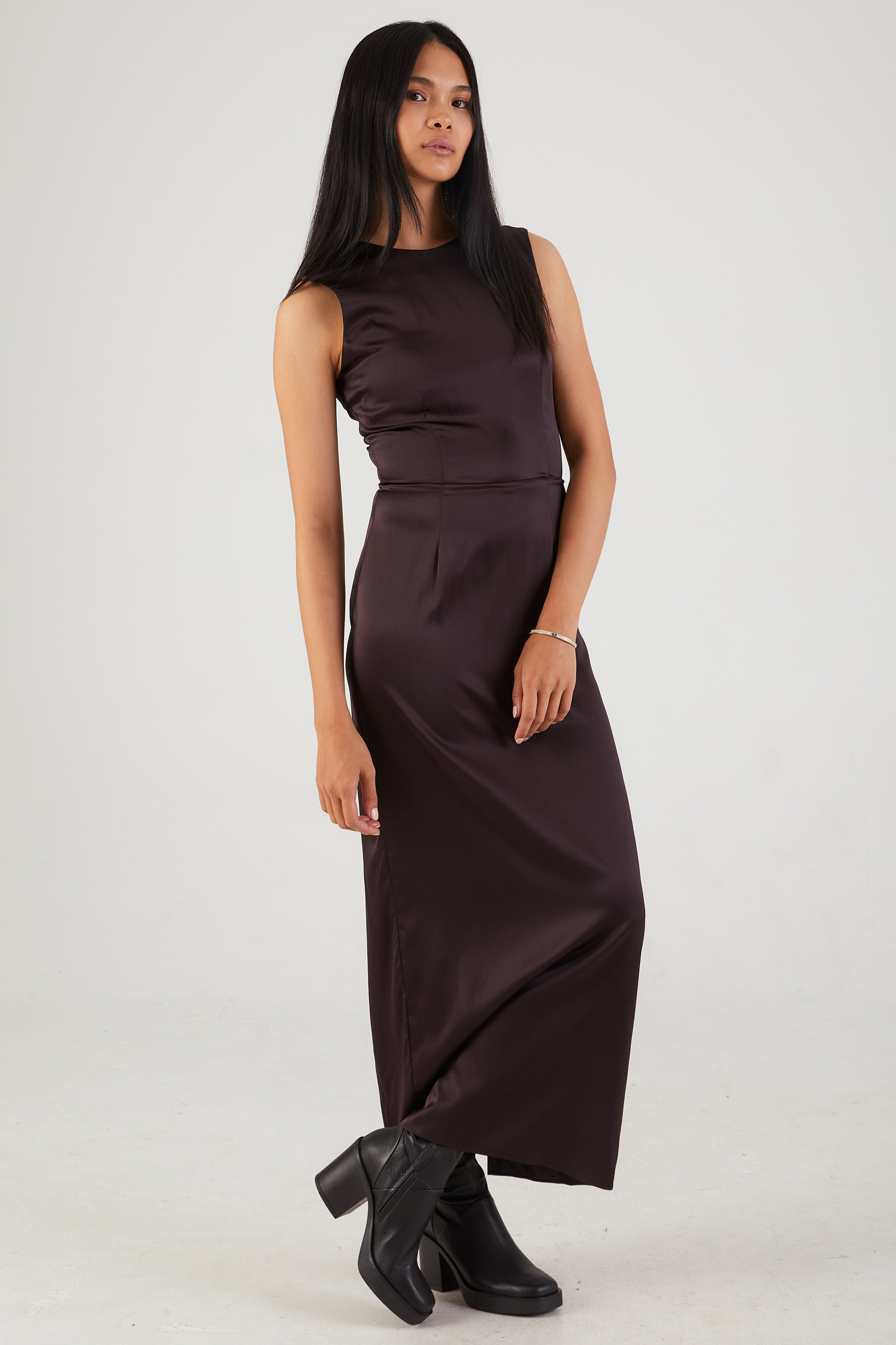 raw silk shift dress Shibumi Sophia Dress in Raphaelite Brown