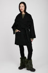 TANDEM Belted Wrap Wool Coat in Black