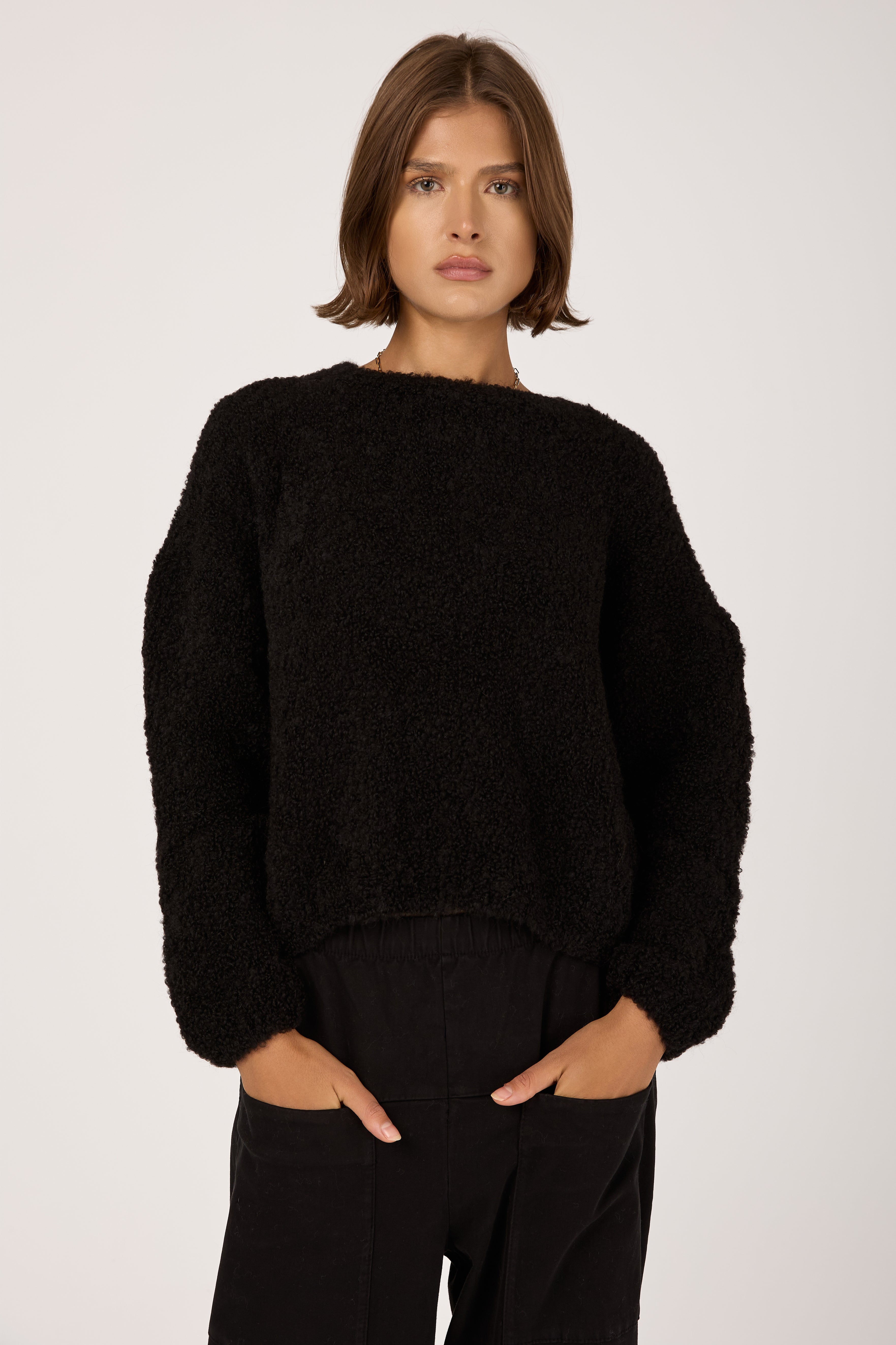 Bouclé Wool Sweater in Black