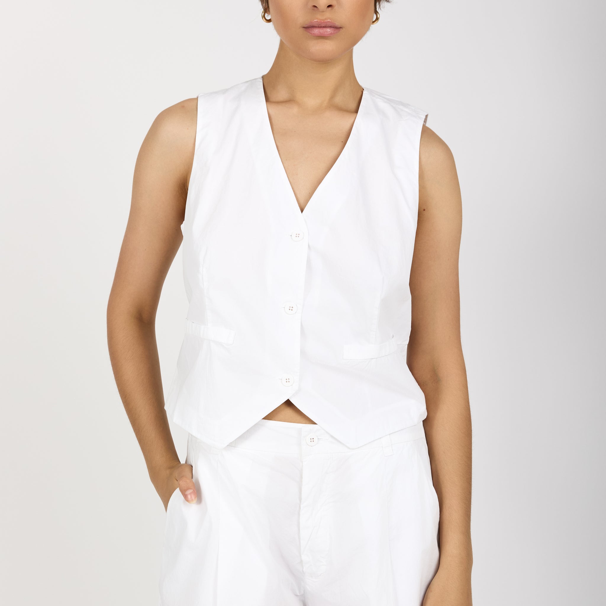 Cotton Button-Down Vest in White