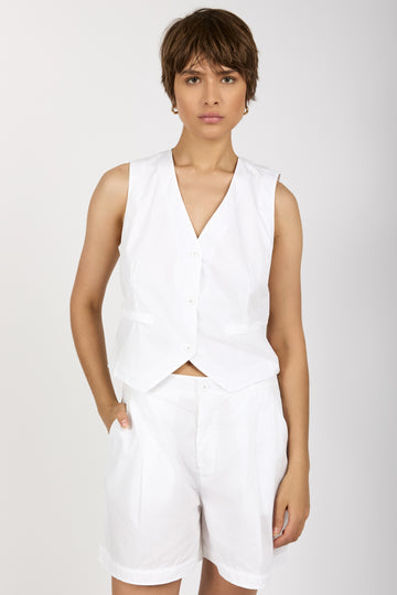 Cotton Button-Down Vest in White