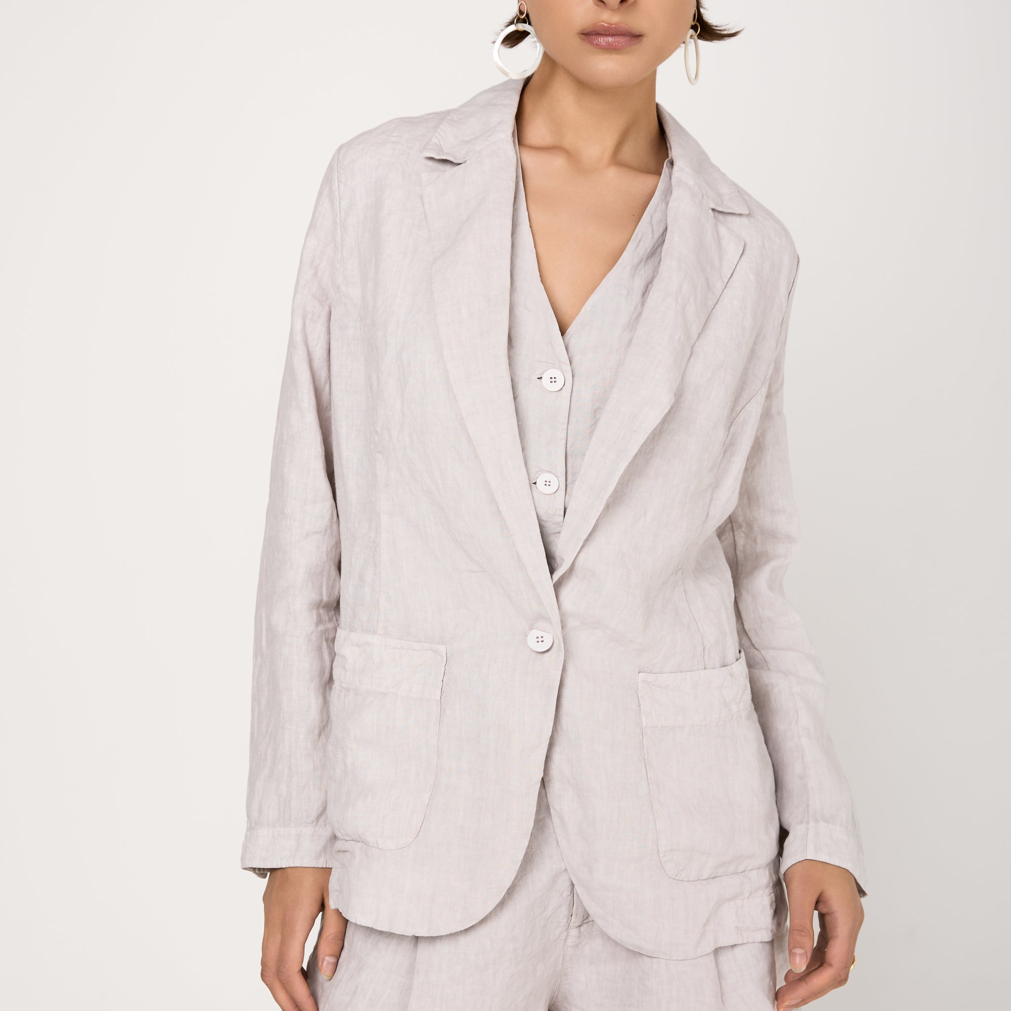 Linen Blazer Jacket in Ice