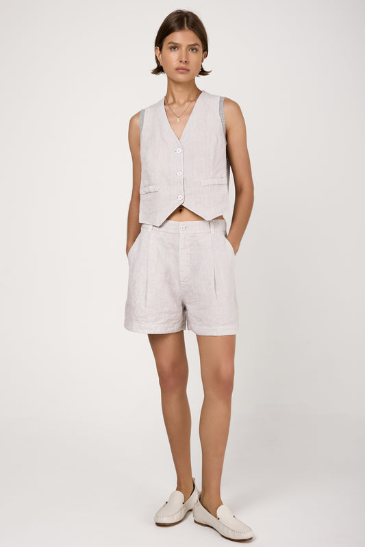 Linen Button-Down Vest in Ice