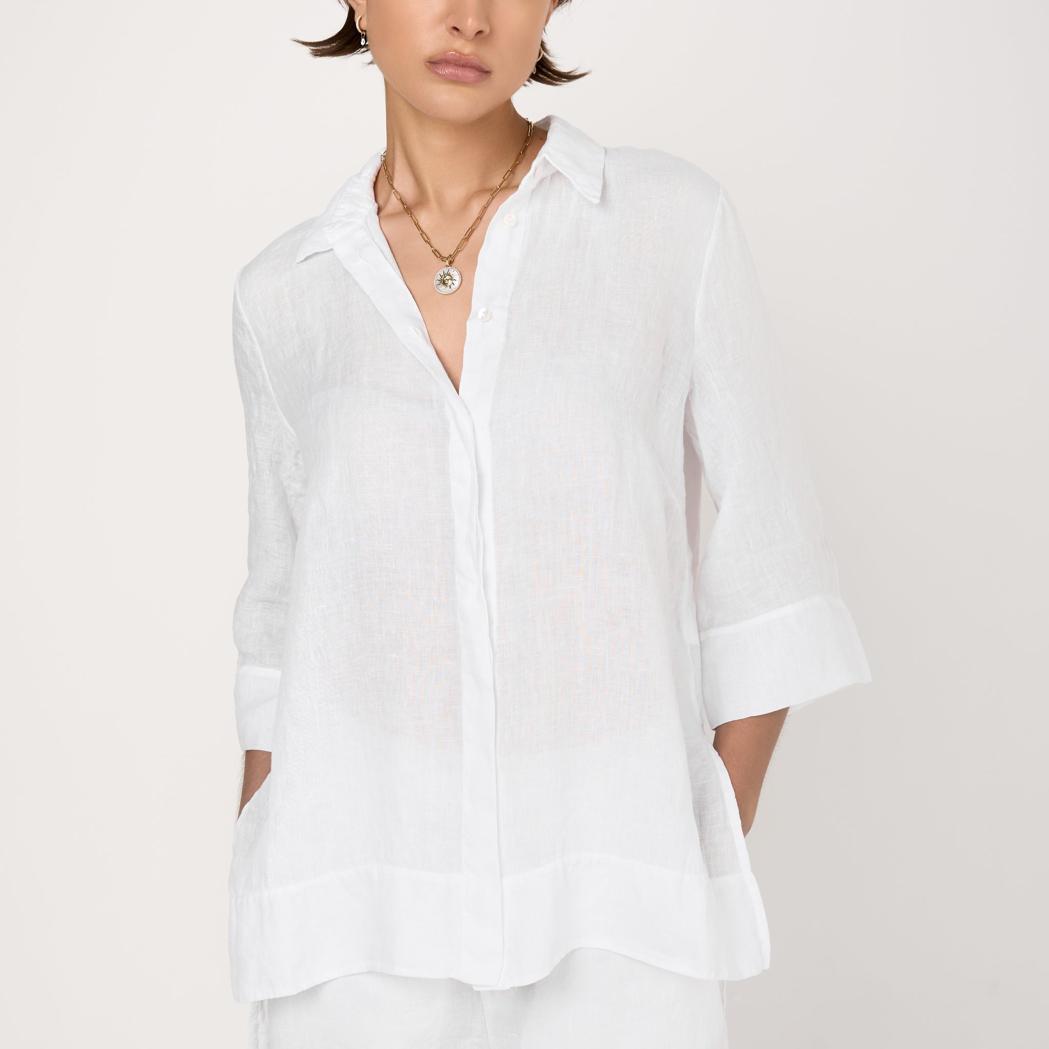 Long Linen Shirt in White