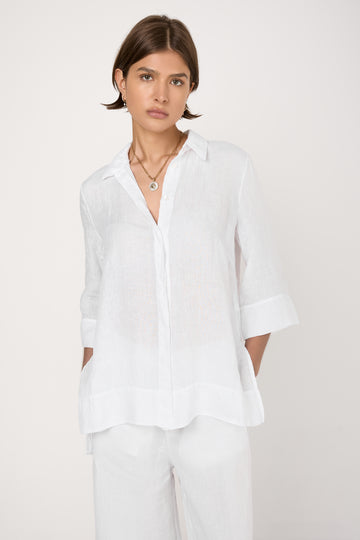 Long Linen Shirt in White