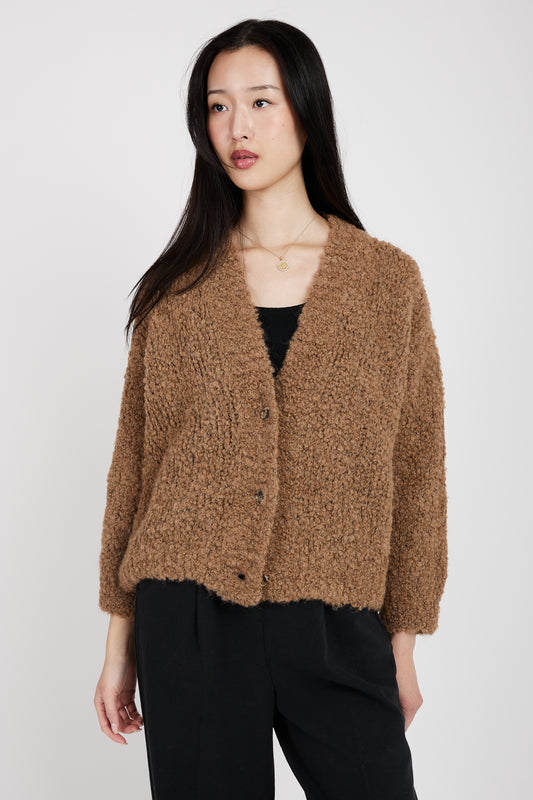 TANDEM Oversized Cropped Cardigan in Camel