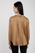 TANDEM Silk V-Neck Shirt in Camel