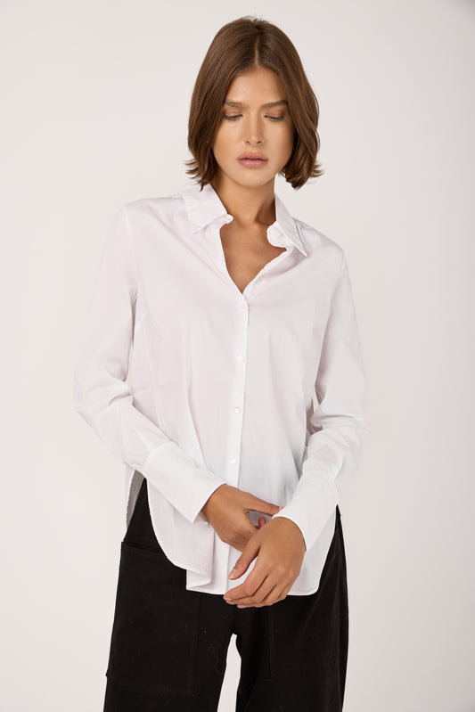Stretch Cotton Poplin Shirt in Optical White