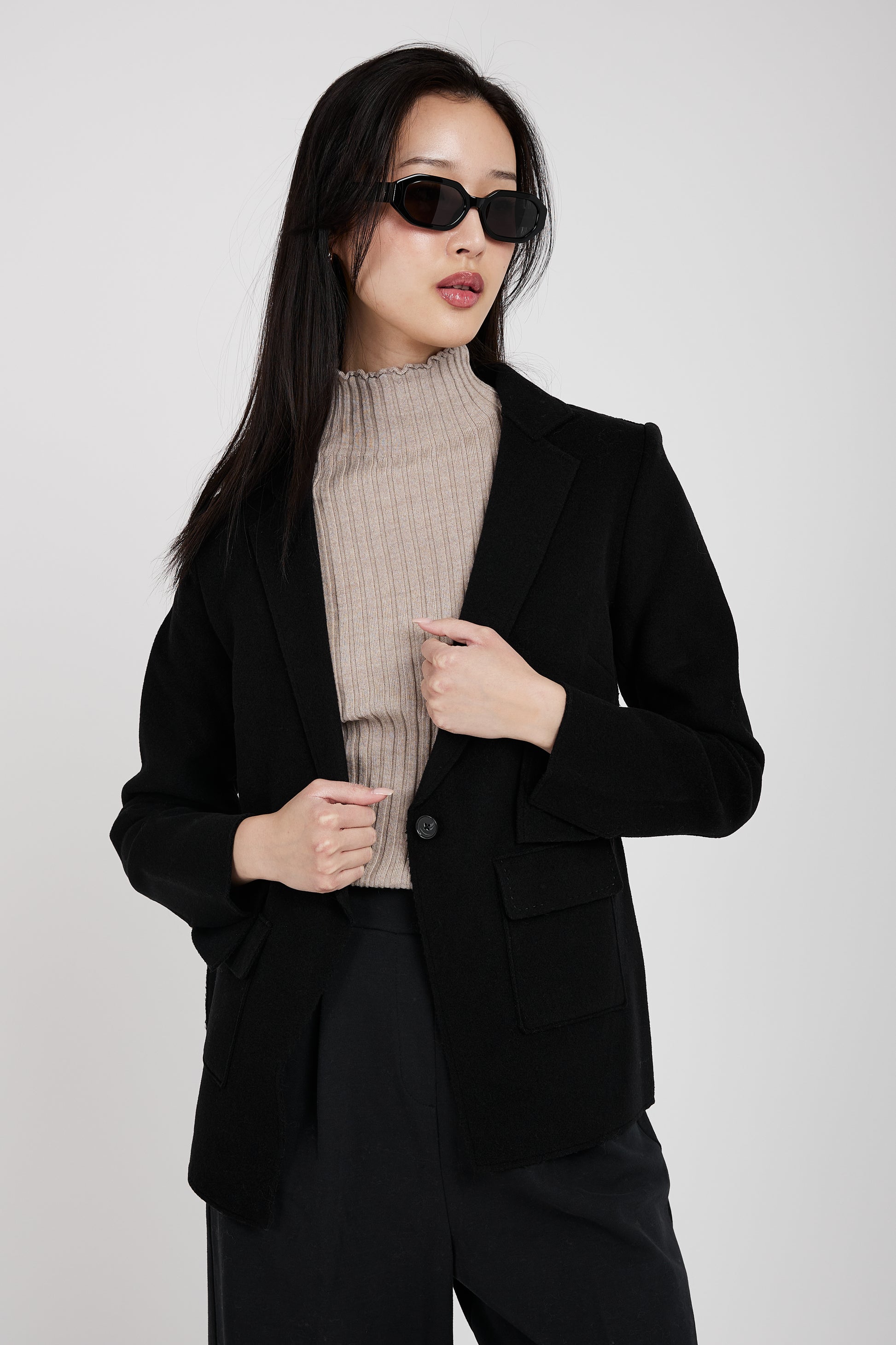 TANDEM Wool Blazer Jacket in Black
