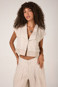 TRANSIT Boxy-Cut Short Sleeves Jacket in Sand