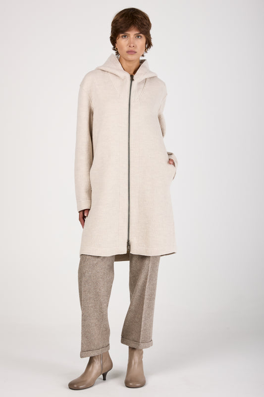 Comfort Hooded Long Wool Jacket in Ice