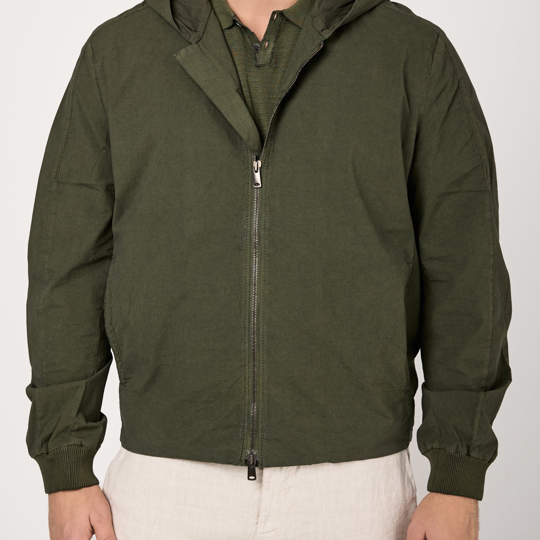 Cotton Crepe Sporty Jacket in Forest