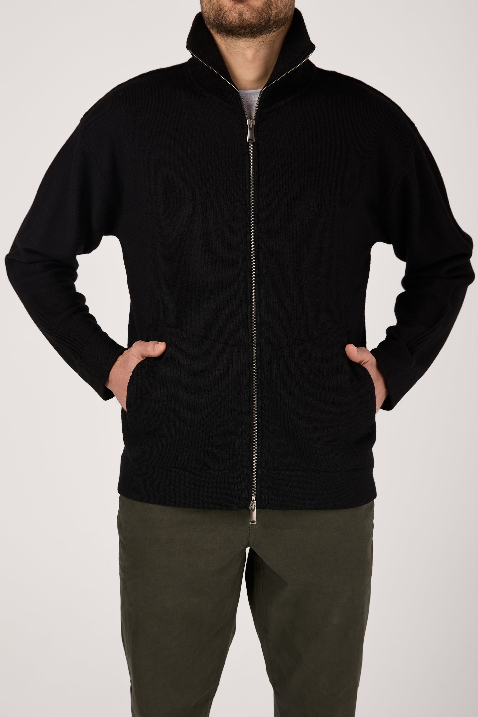 TRANSIT High Neck Zip Jacket in Black