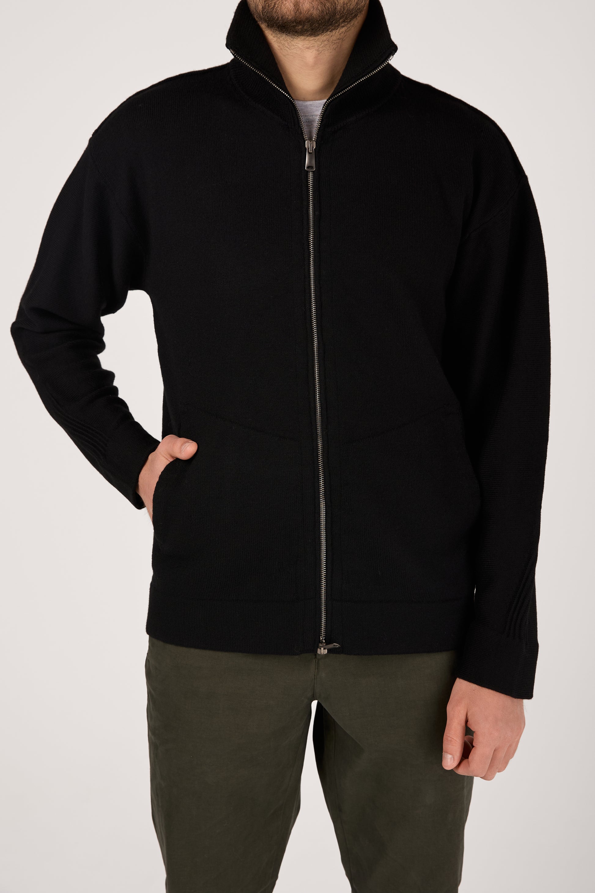 TRANSIT High Neck Zip Jacket in Black