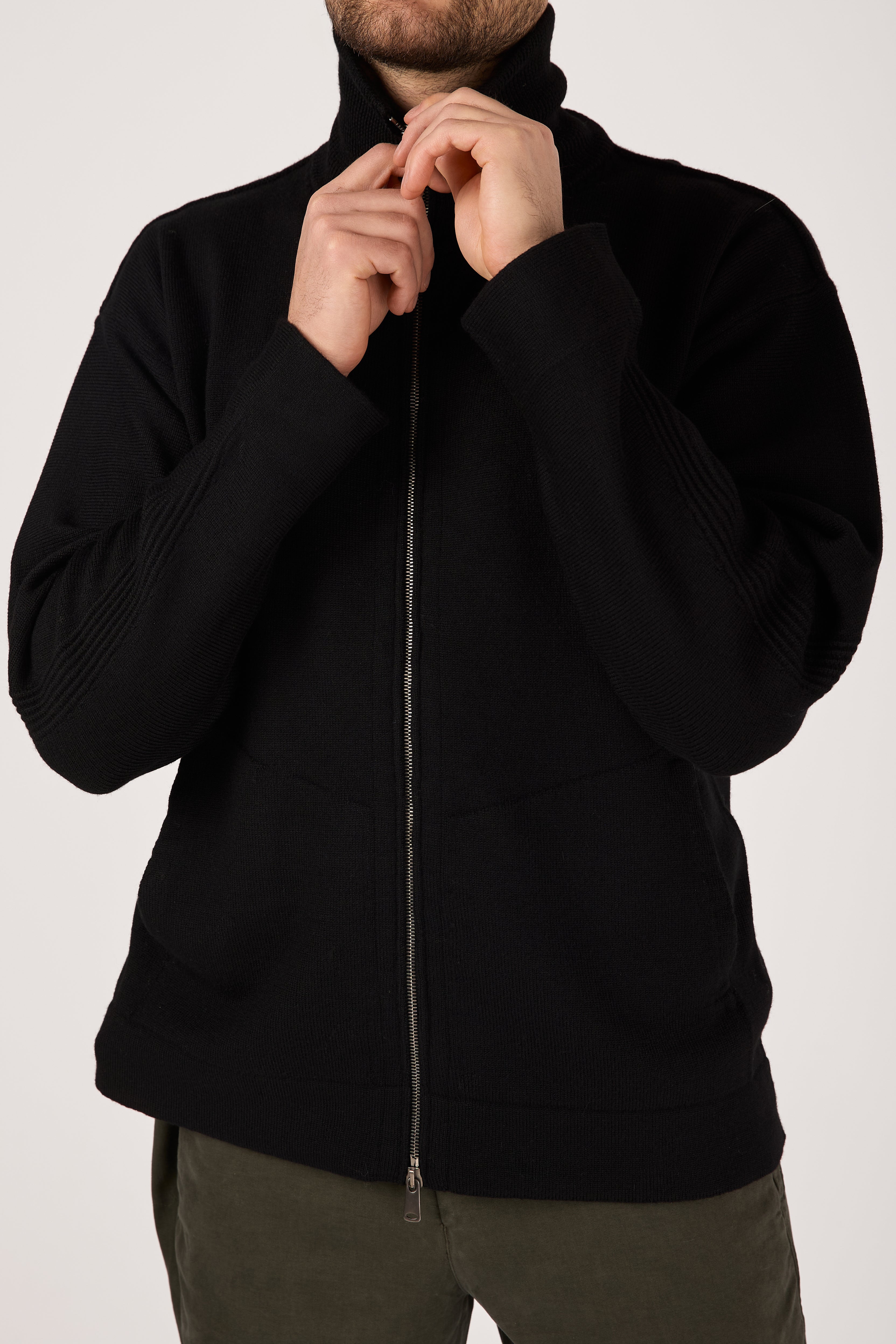 High Neck Zip Jacket in Black