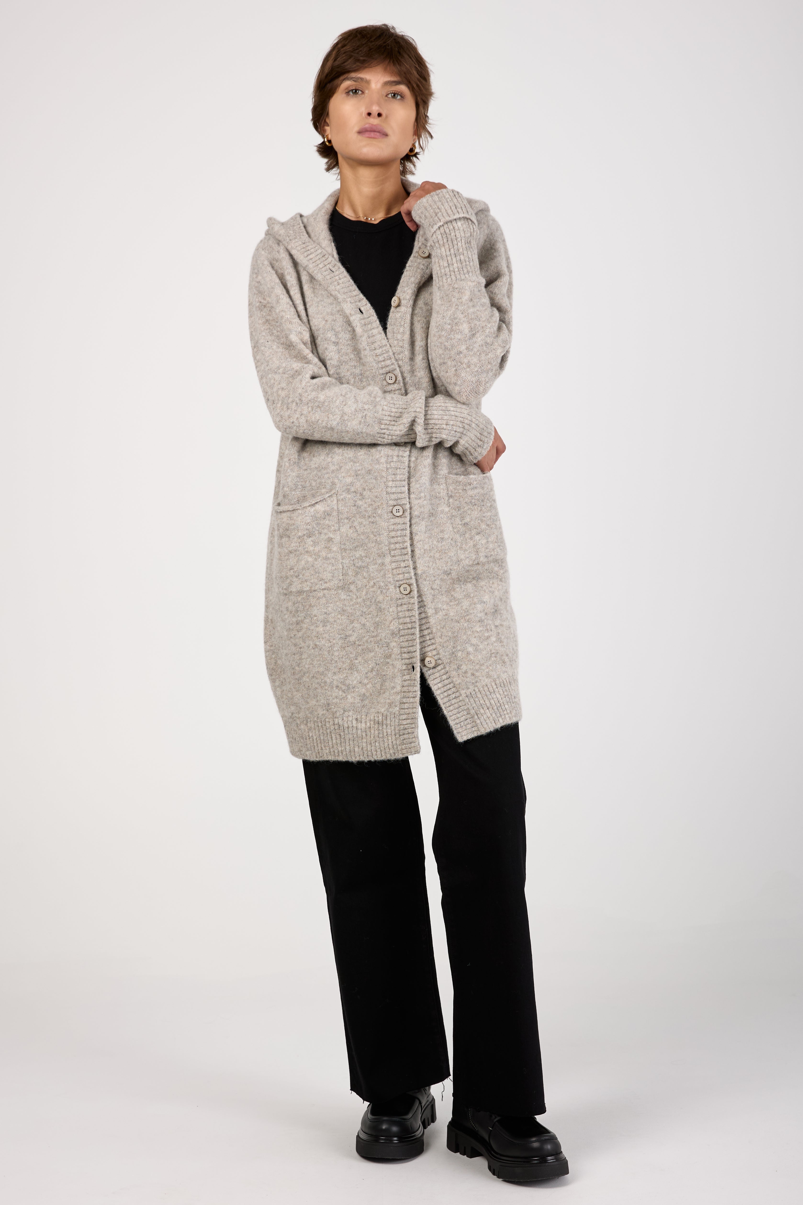 Hooded Long Cardigan in Light Grey