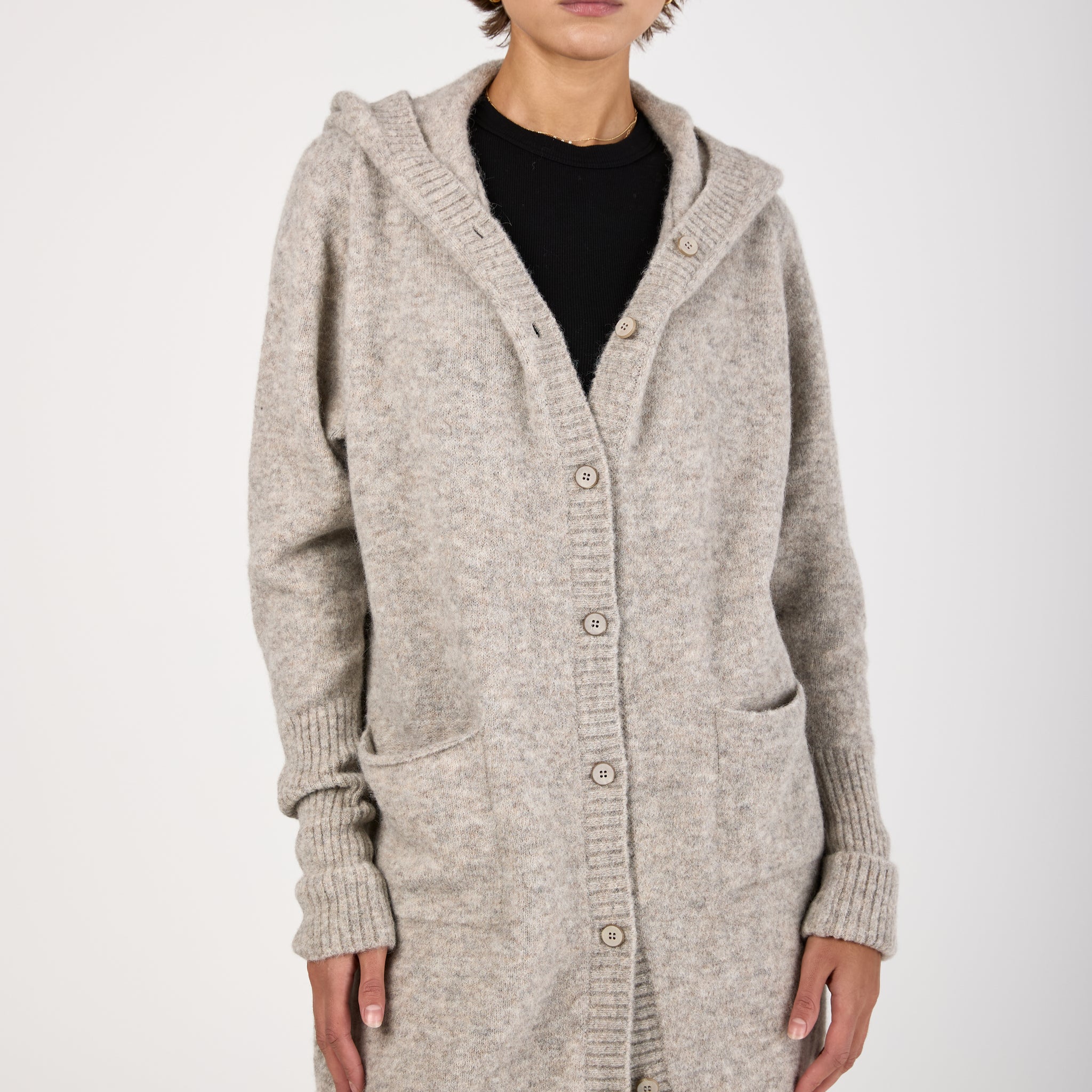 Hooded Long Cardigan in Light Grey