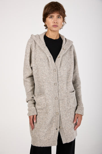 Hooded Long Cardigan in Light Grey