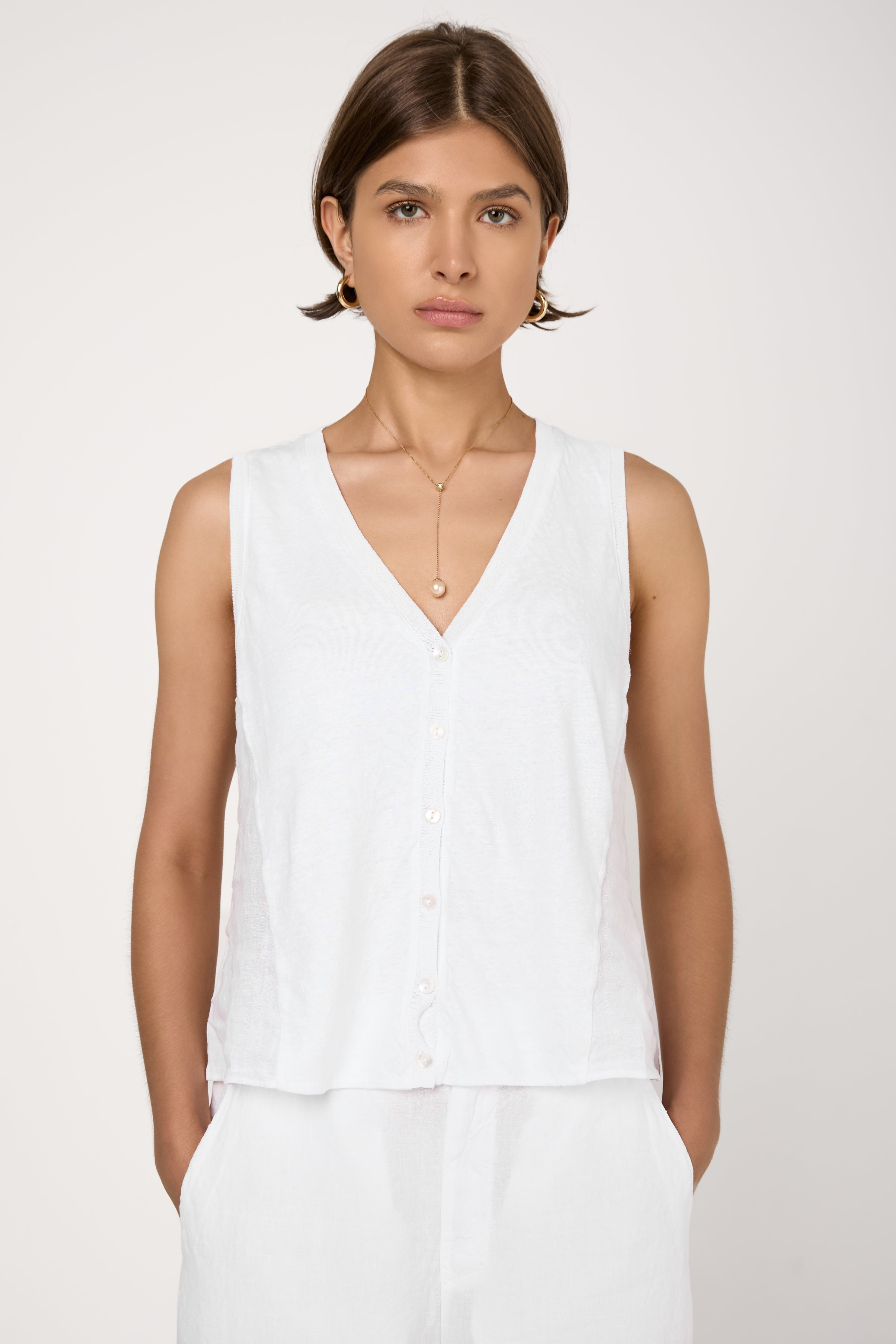 Linen Jersey Vest in White
