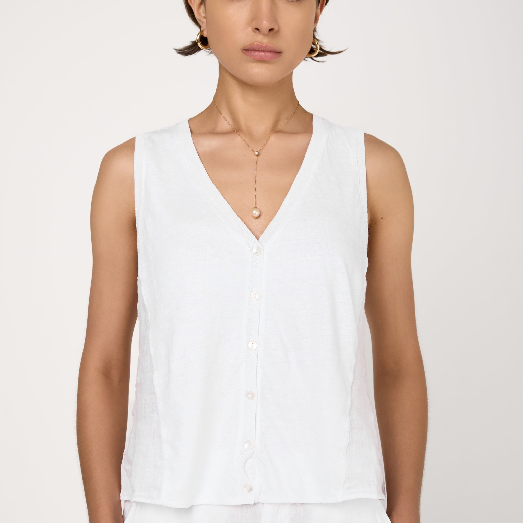 Linen Jersey Vest in White
