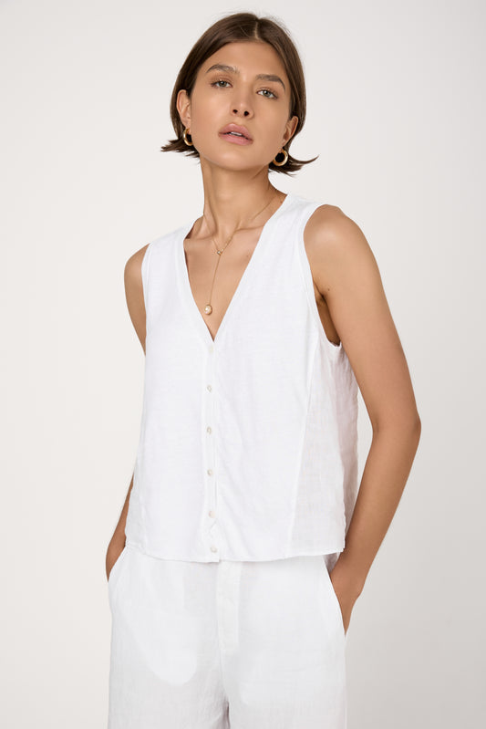 Linen Jersey Vest in White