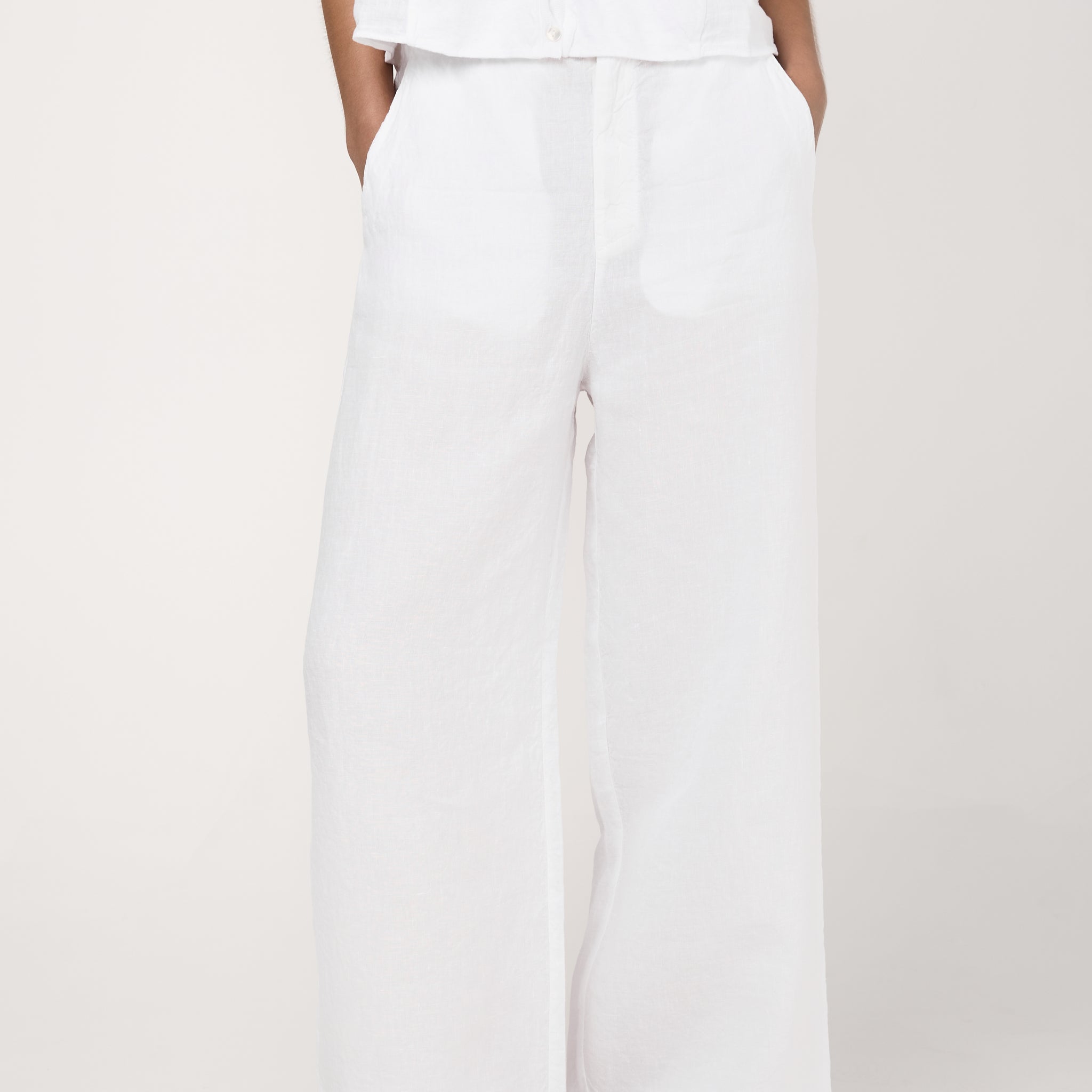 Linen Palazzo Trousers in White