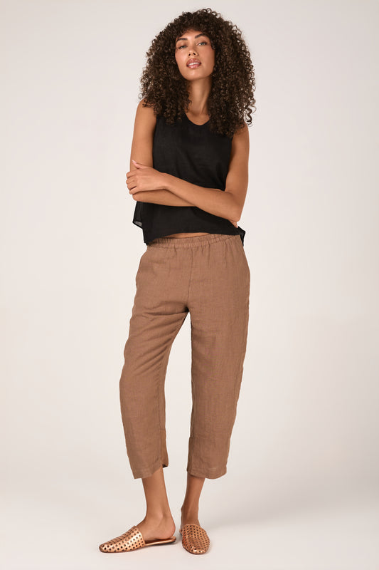 Linen Straight Cropped Trouser in Nut