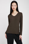 TRANSIT Long Sleeve V-Neck Top in Chocolate