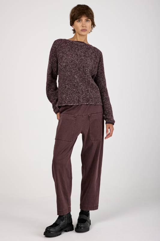 Oversized Boat Neck Sweater in Aubergine