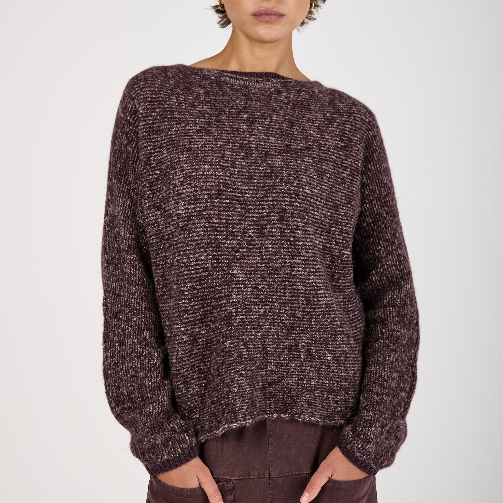 Oversized Boat Neck Sweater in Aubergine