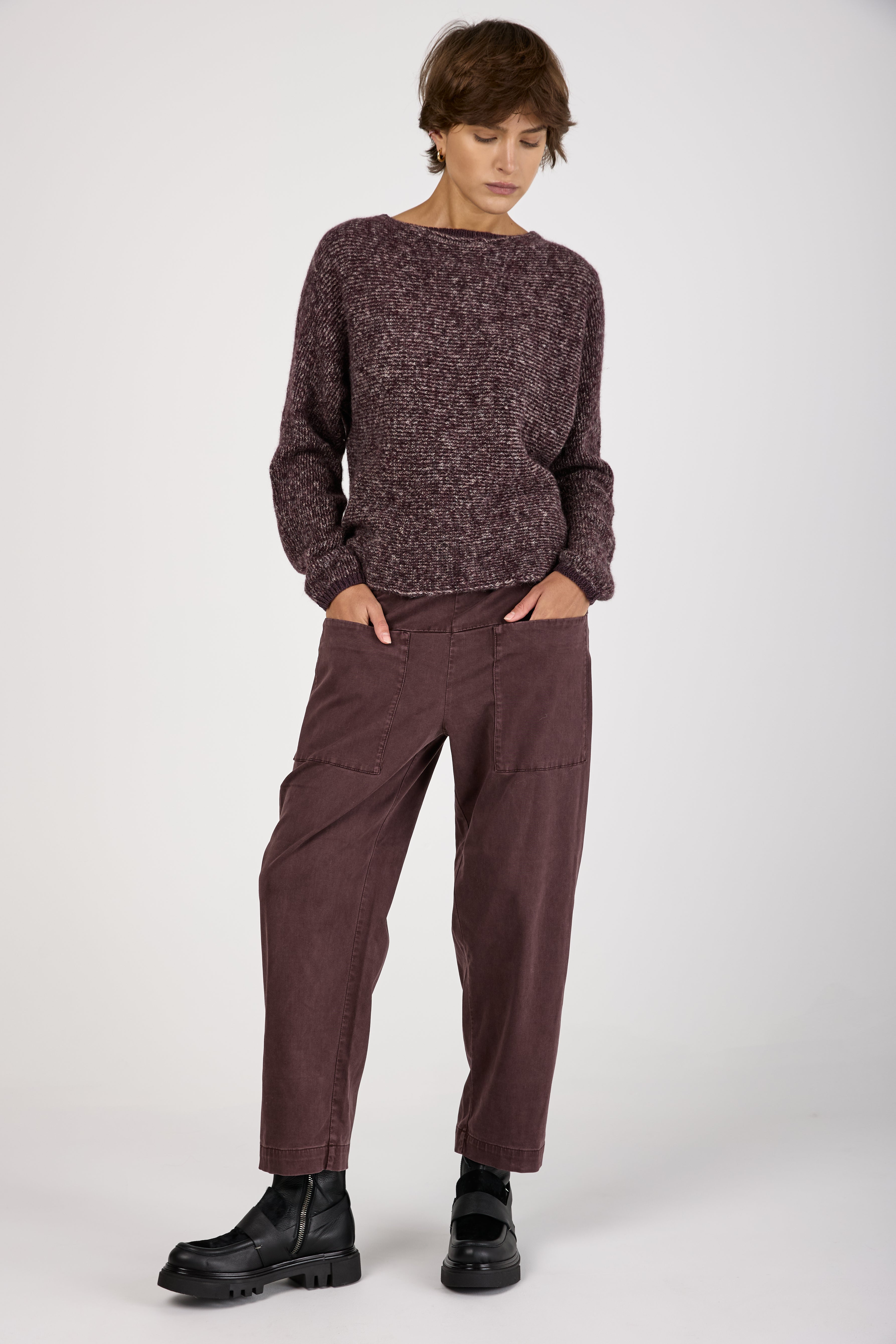 Comfort Viscose Cotton Stretch Trousers in Aubergine