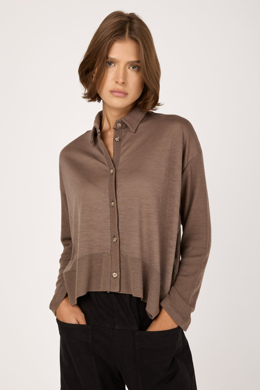 Oversized Wool Jersey Shirt in Taupe