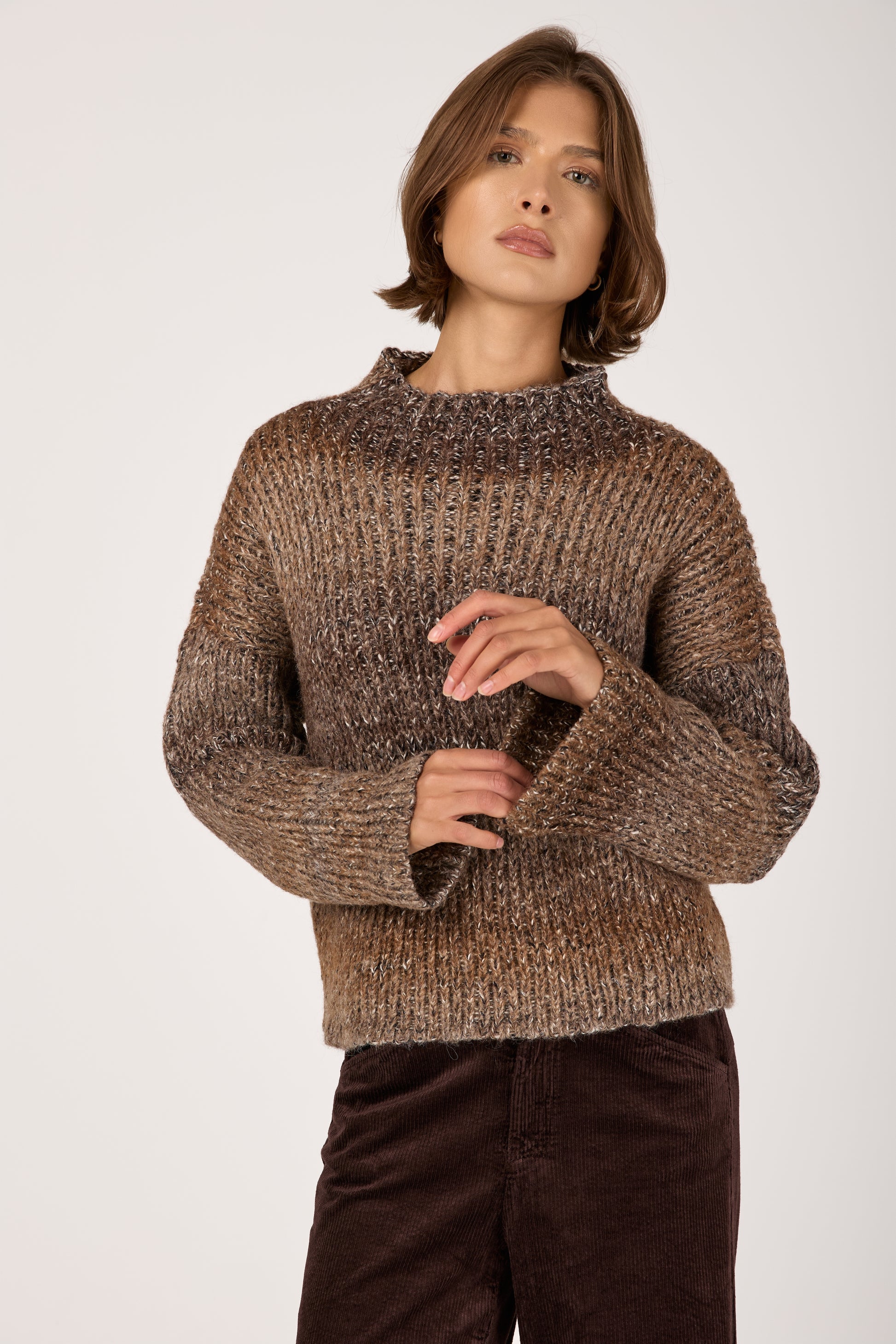 tobacco sweater Handknit Paint Rollneck Regular Fit Mock Neck Tobacco Merino-Blend Mock-Neck Jumper