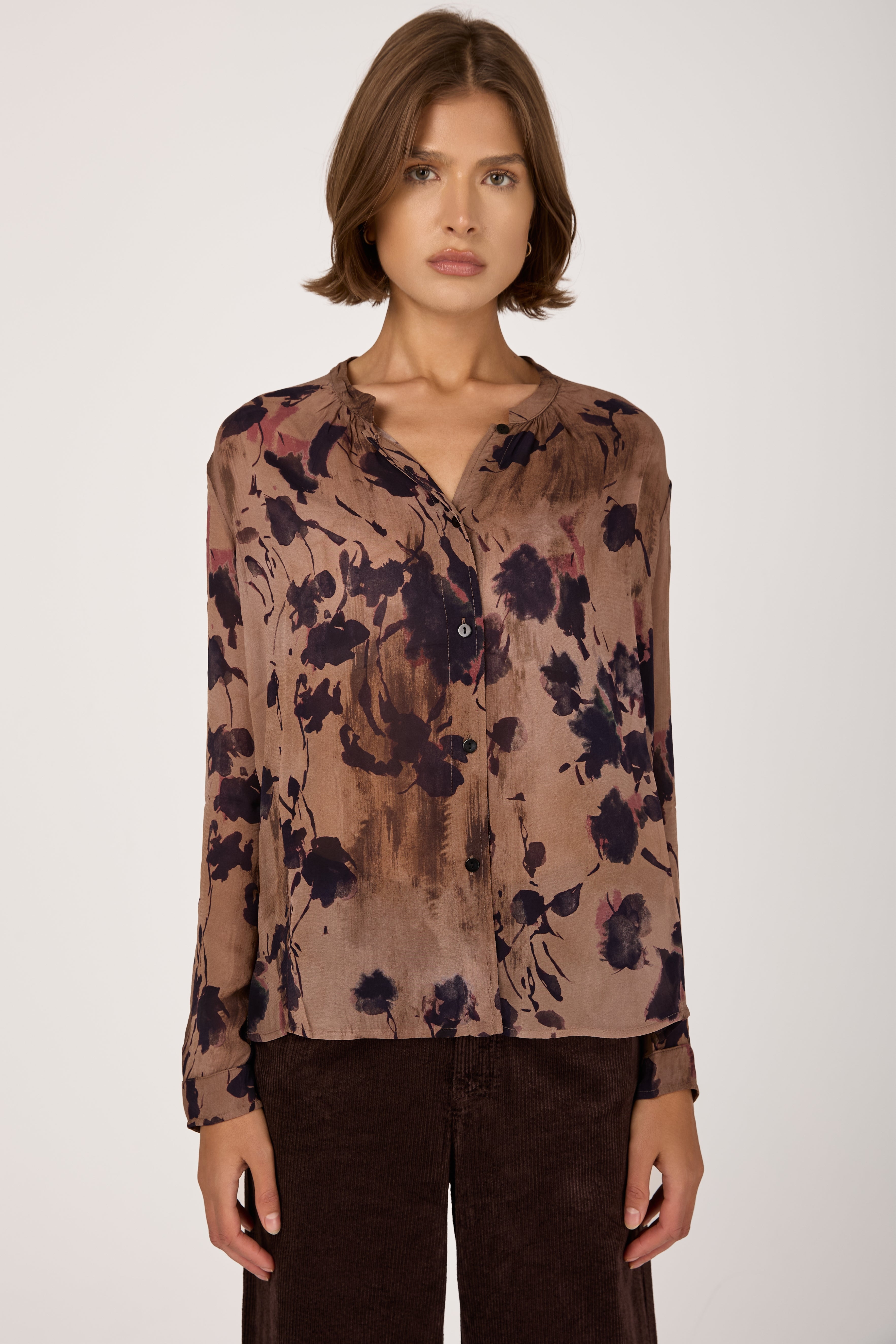 Printed Viscose Georgette Shirt in Merlot