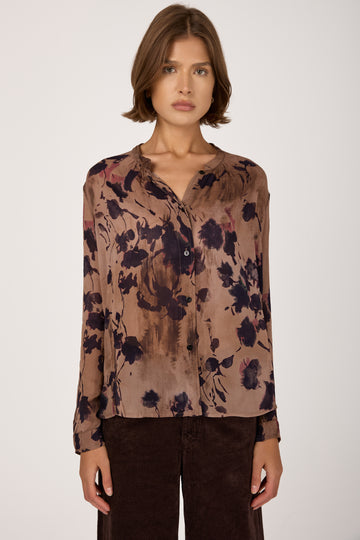 Printed Viscose Georgette Shirt in Merlot