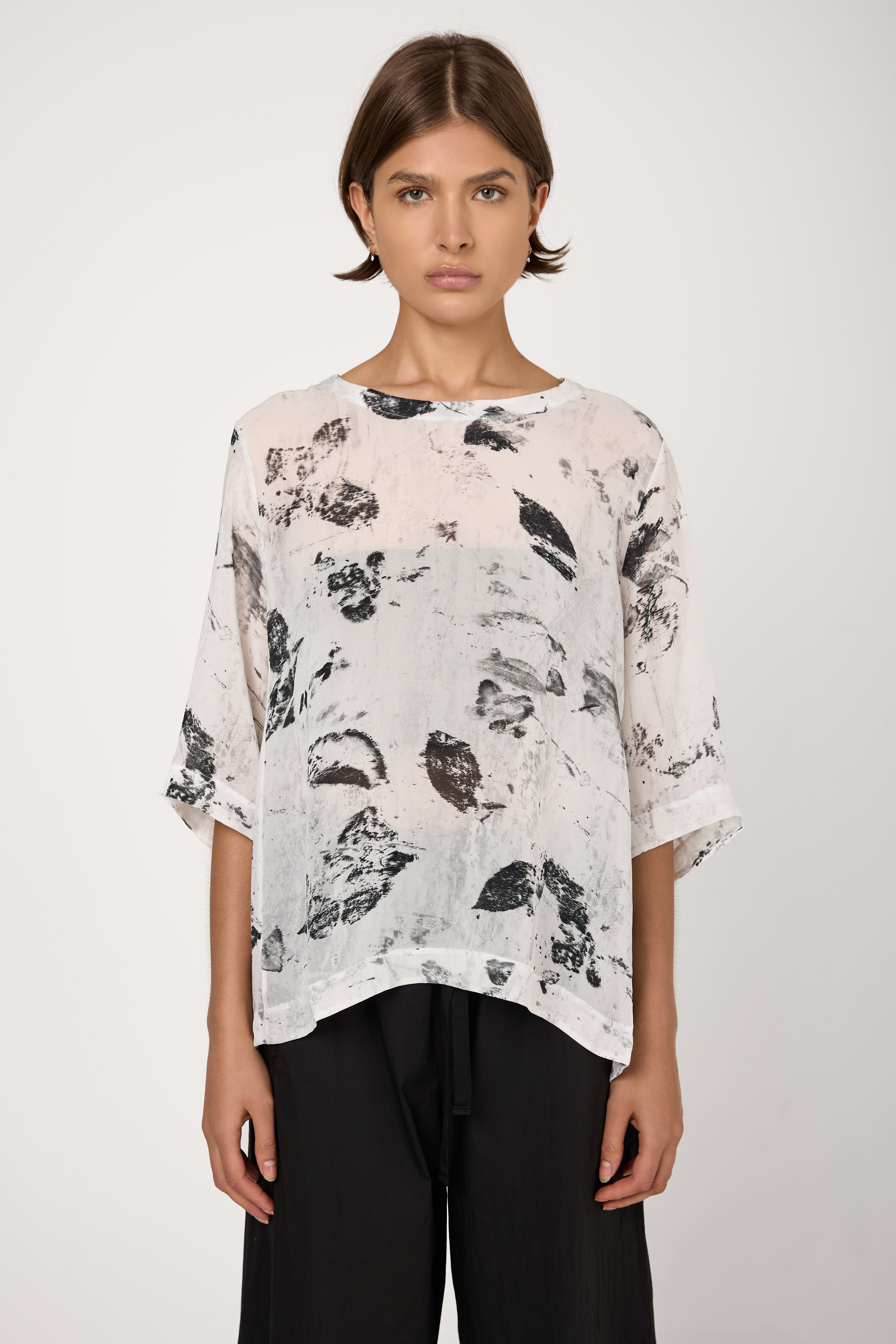 Printed Viscose Georgette Shirt in White