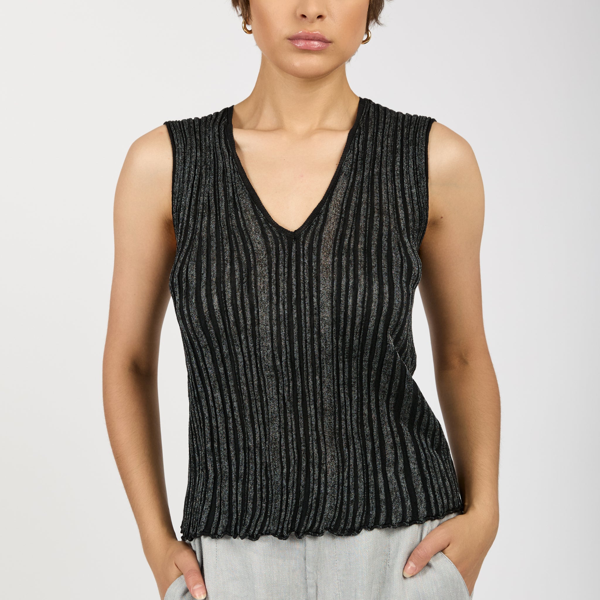 Ribbed Cotton Viscose Top in Black