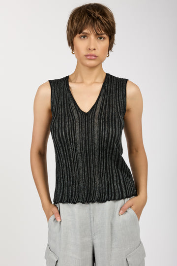 Ribbed Cotton Viscose Top in Black