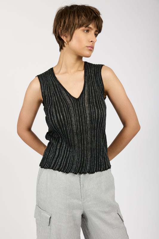 Ribbed Cotton Viscose Top in Black