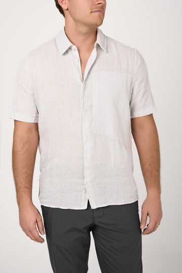Short Sleeve Linen Shirt in Ice