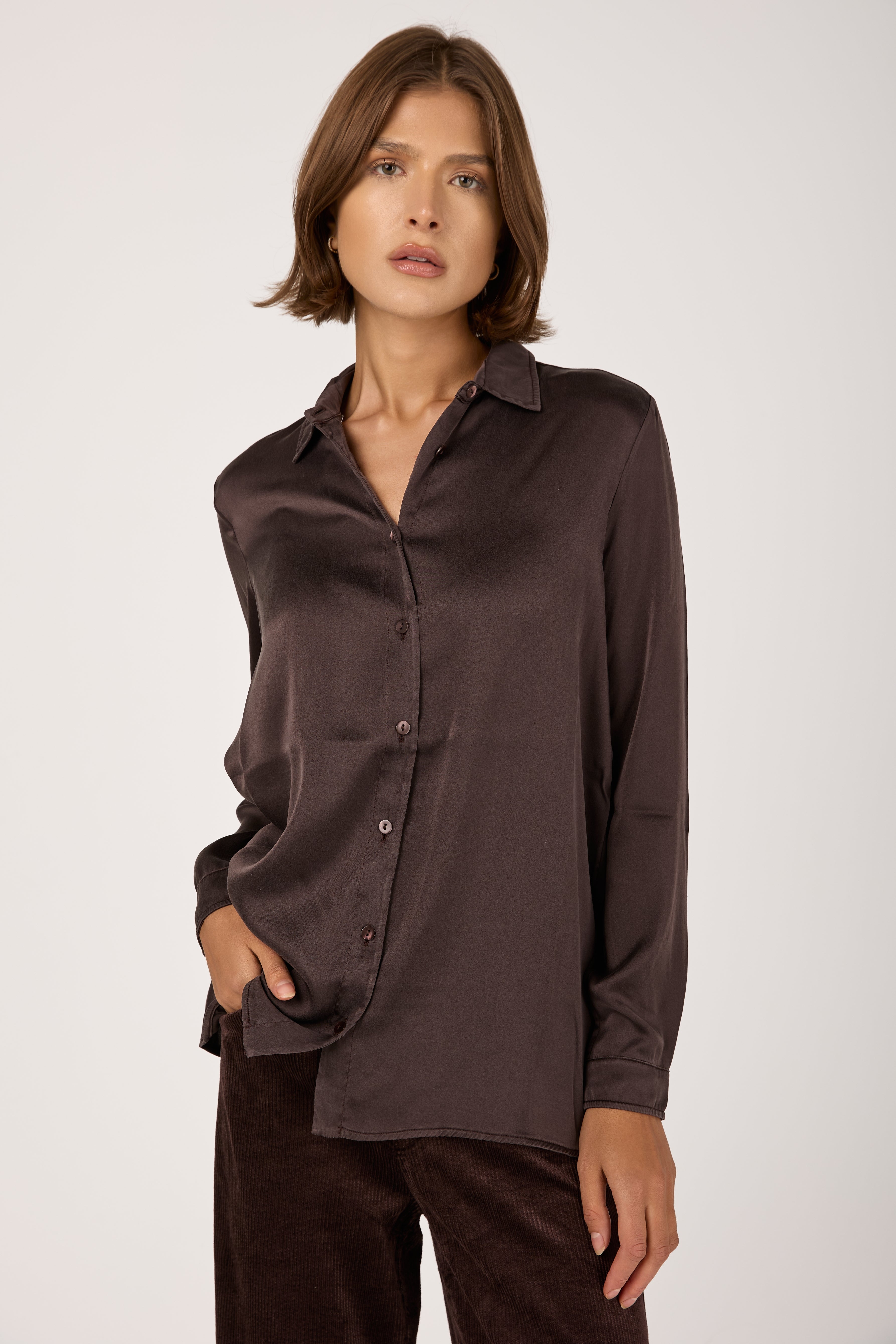 Silk Satin Shirt in Merlot