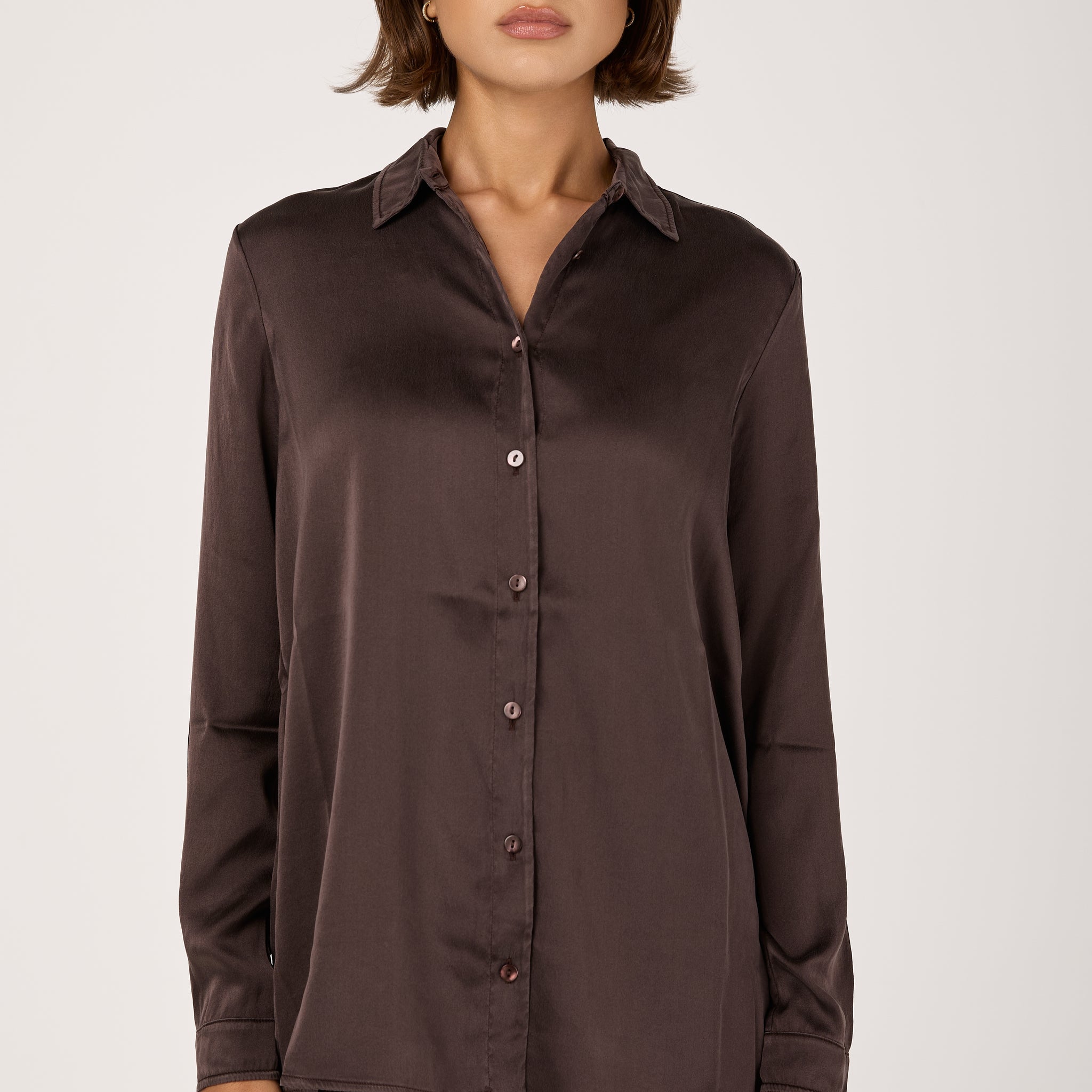 Silk Satin Shirt in Merlot