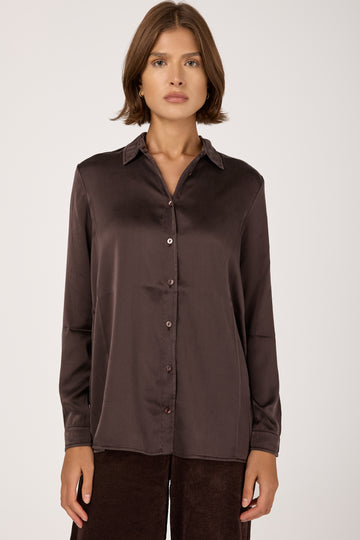 Silk Satin Shirt in Merlot